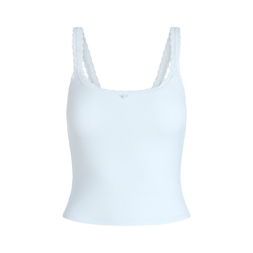 Skims Soft Lounge Lace Trim Ribbed Camisole Cami Shirt in Mineral Blue - Picture 3 of 13